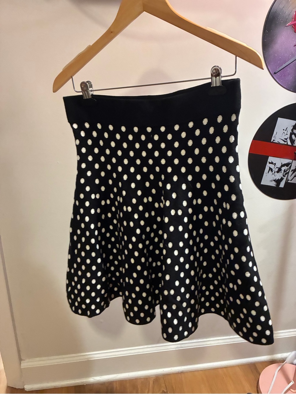 Black and White Polka Dot A-Line Skirt Anthropologie
